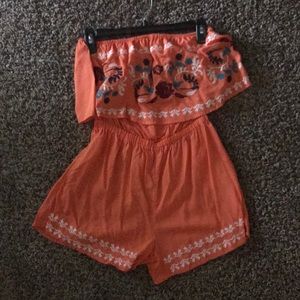 Orange floral romper